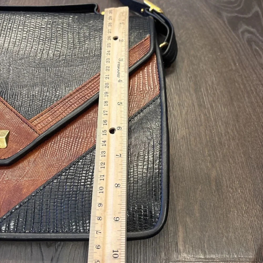 Roche Handmade Black & Brown Lizard Leather Convertible Handbag Briefcase